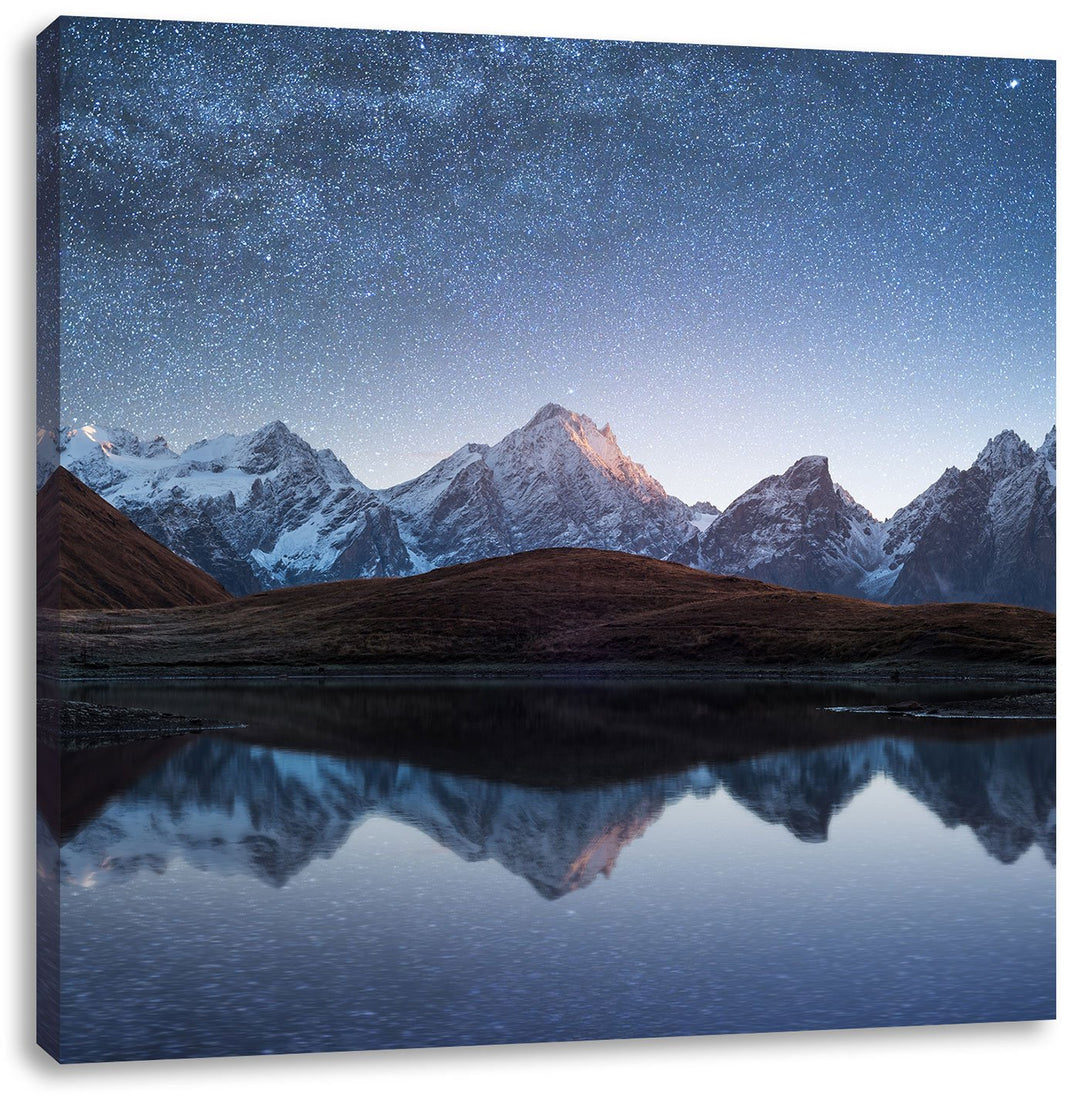 Pixxprint Sternenhimmel über dem Gebirge, Format: 70x70 auf Leinwand, 70x70