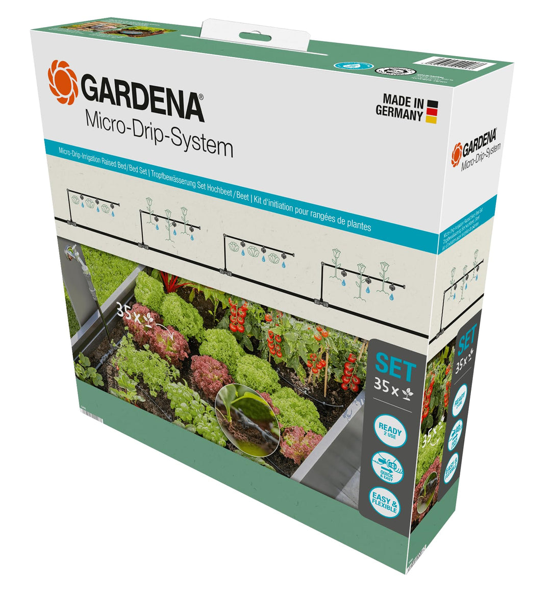 Gardena Micro-Drip-System Tropfbewässerung Set Hochbeet/Beet (35 Pflanzen): Starter-Set sofort einsa