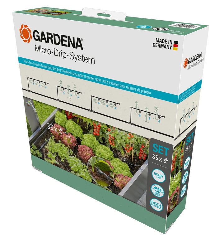 Gardena Micro-Drip-System Tropfbewässerung Set Hochbeet/Beet (35 Pflanzen): Starter-Set sofort einsa