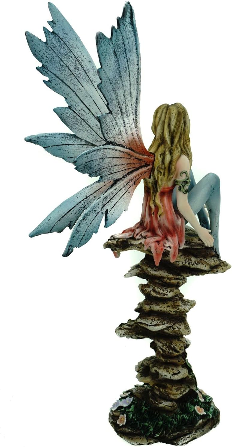 Vogler Fee Calista auf Fels mit Blumenranken 34 cm Figur Fee Fantasy Fairy Elfe, Mehrfarbig