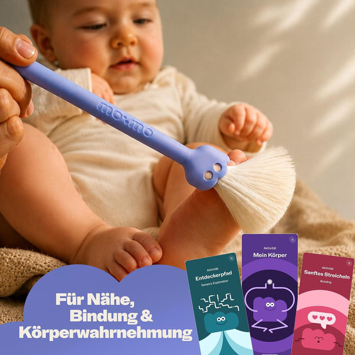 mo:mo Babypinsel &amp; Streichelpinsel Blau – Baby Erstausstattung Neugeborene – Sanfte Babybürste &amp; Sen