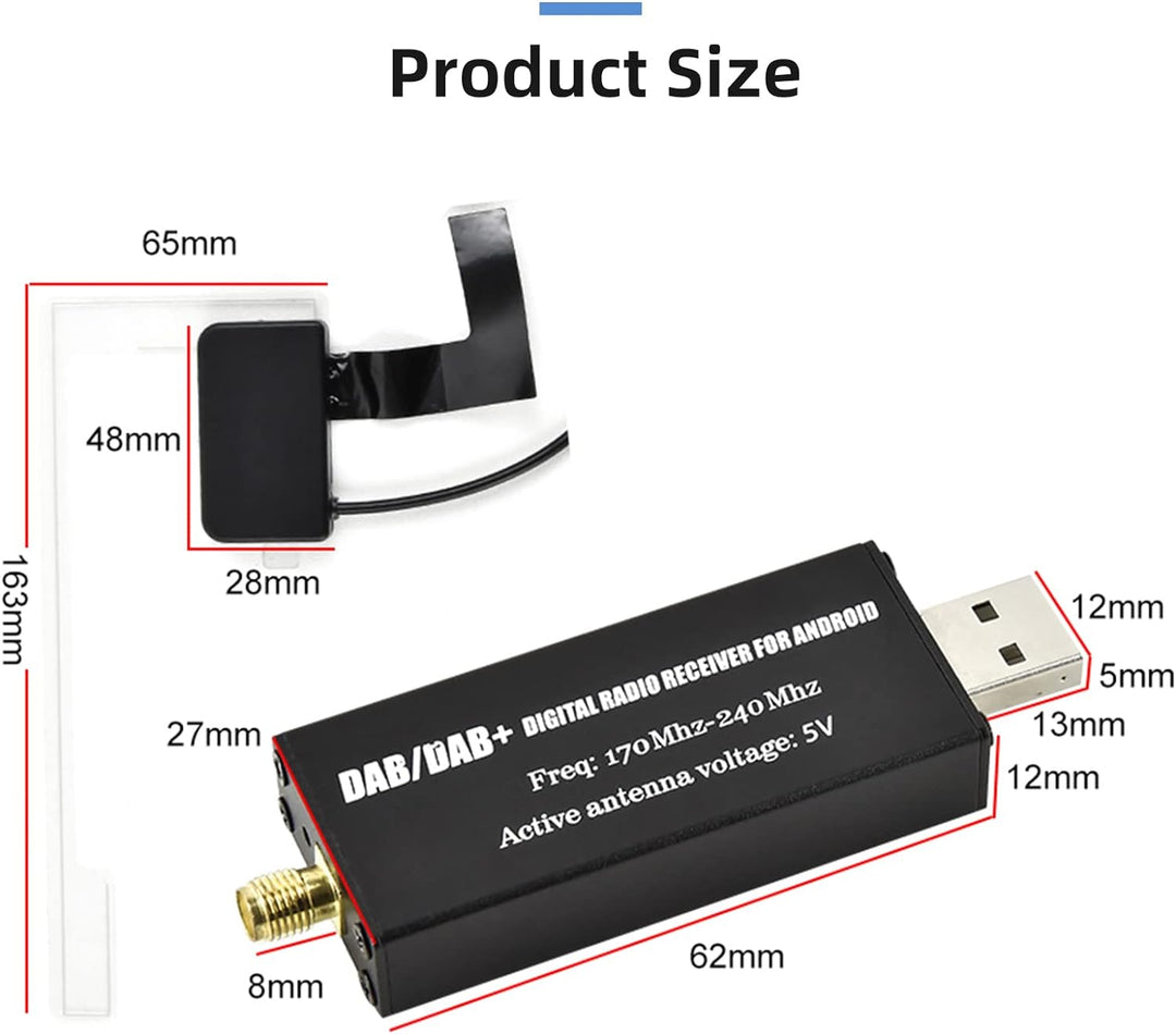 Podofo DAB/DAB+ Dongle USB Adapter mit Autoscheibenantenne, Universal für Android Autoradio Player,