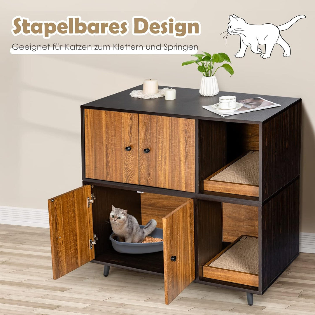 GOPLUS 2 in 1 Katzenschrank für Katzentoilette, Katzenhaus Holz mit Türen, Stahlbeine, abnehmbare Kr