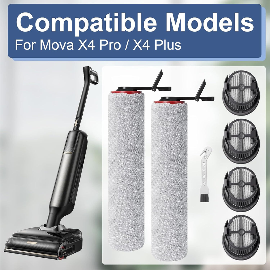 Bürstenrolle Filter Ersatzteile für Mova X4 Pro/X4 Plus Nass Trockensauger Zubehörset，2 Bürstenrolle