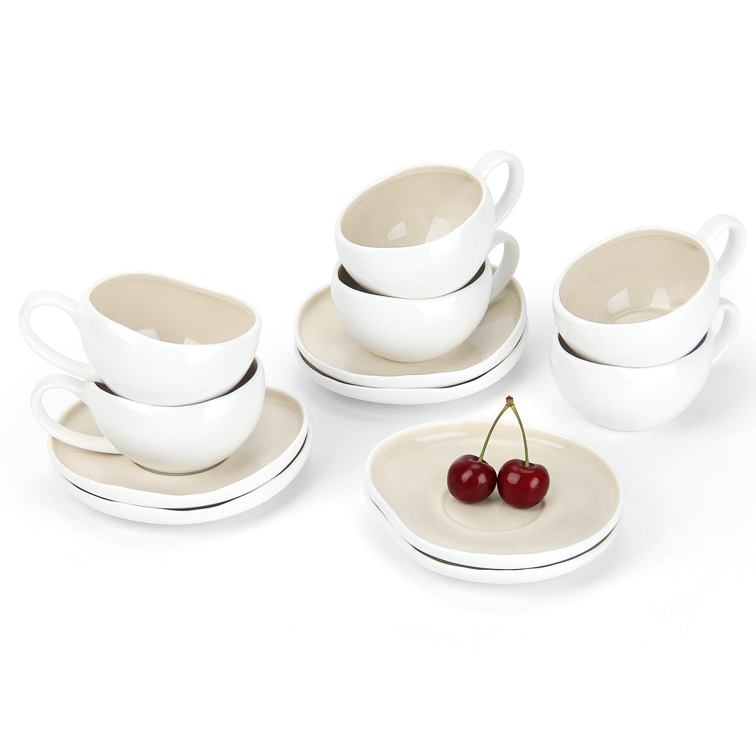 HOMELUX Espressotassen Set 6-Teilig mit Untertasse, 120ml Keramik,Hellbeige | Kaffeetassen Mit Unter