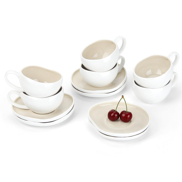 HOMELUX Espressotassen Set 6-Teilig mit Untertasse, 120ml Keramik,Hellbeige | Kaffeetassen Mit Unter