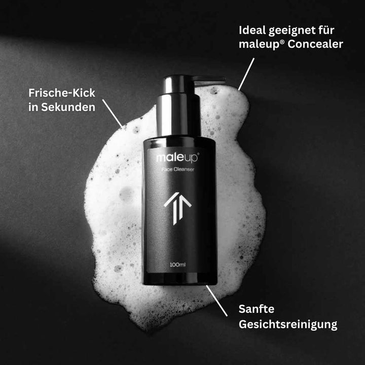 MaleUp – Komplett Set für Männer Mittel – Face Cleanser, Face Cream, 2x Concealer, Metallcase – Kasc