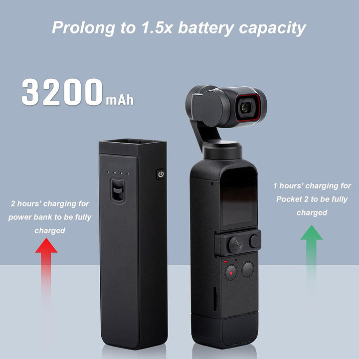 T opiky Tragbar für Osmo Pocket 2 Akkugriff, Power Stick, 3200mAh Verlängerungsstange Power Charger