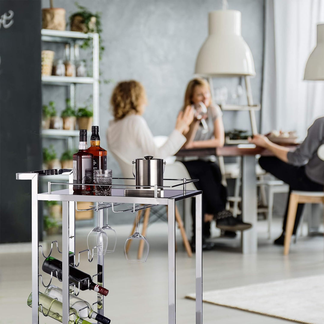 Relaxdays Servierwagen Glas BARON schwarz, Design Rund, Metall, HxBxT: 73 x 46 x 74 cm, Küchenwagen,
