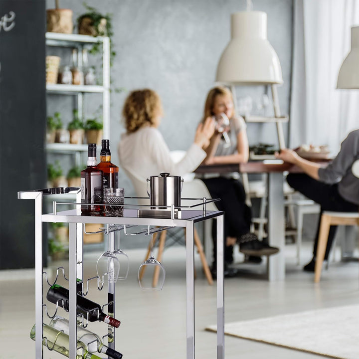 Relaxdays Servierwagen Glas BARON schwarz, Design Rund, Metall, HxBxT: 73 x 46 x 74 cm, Küchenwagen,