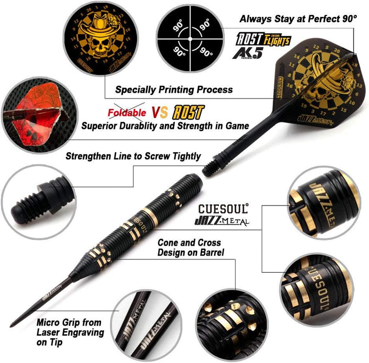 CUESOUL Jazz-Metal Messing Dart Set mit integrierten AK5 Flights CSJM-JMYH21, CSJM-JMYH21