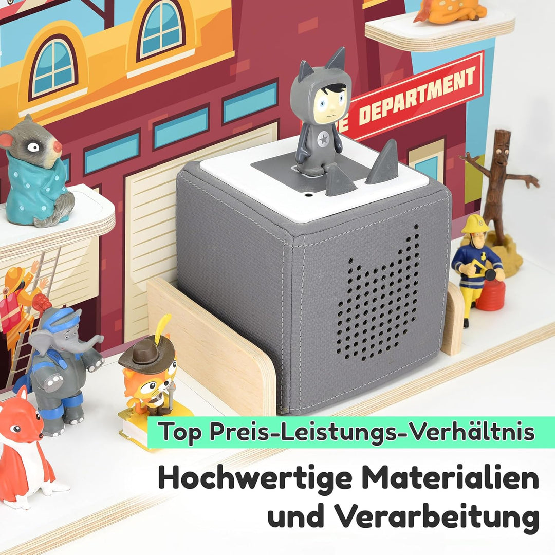 stadtecken Holzregal für Musikbox I Geeignet für die Toniebox und ca. 50 Tonies I Perfekte Tonie Auf