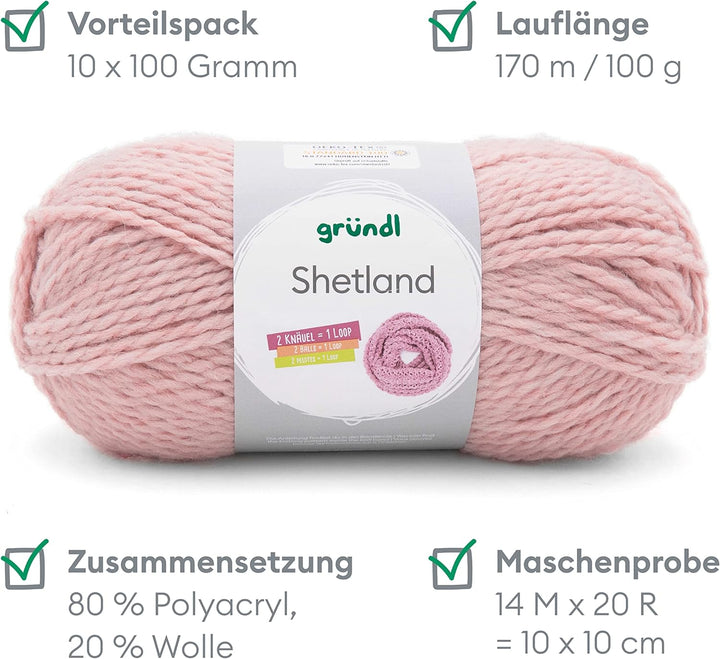Gründl Shetland Wolle (modisches und weiches Strickgarn aus 80% Polyacryl und 20% Wolle, 100 g / 170