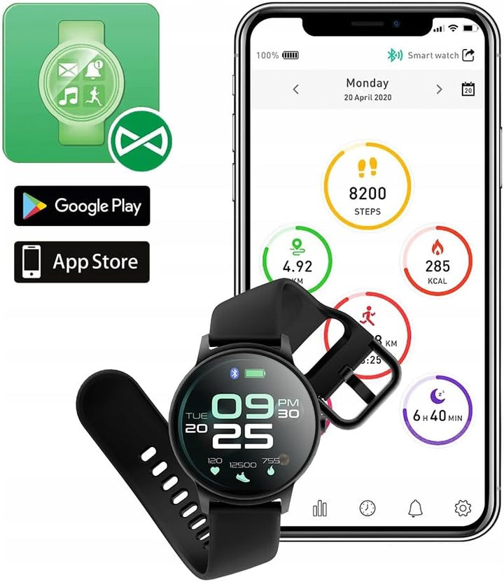FOREVER Smartwatch SB-330 Schwarz Damen Herren Fitness Tracker wasserdicht Deutches menu Smart Watch