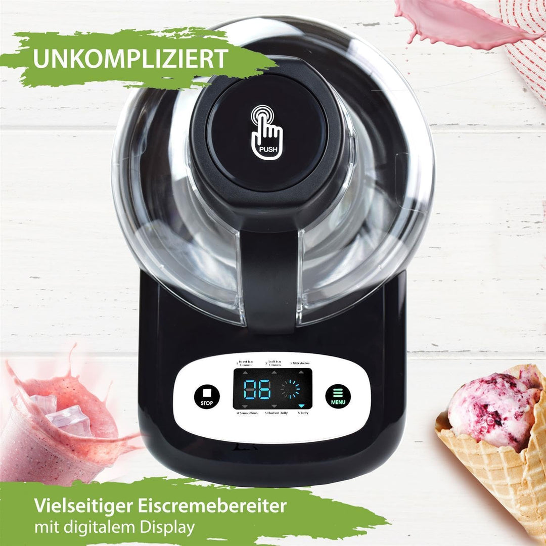 Gino Gelati Selbstkühlende Eismaschine Jalis Speiseeismaschine Eisbereiter, Silber/Schwarz, Edelstah