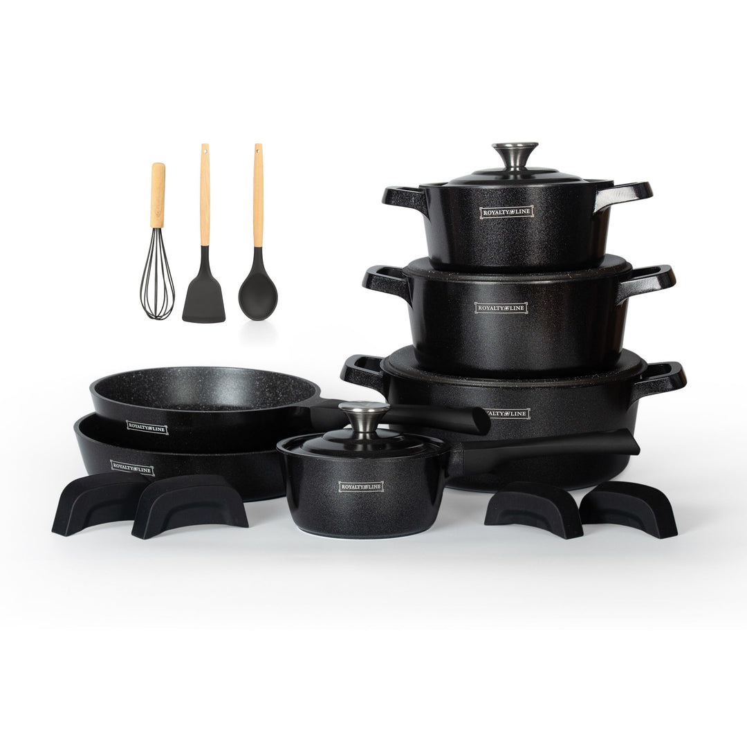 Royalty Line Topfset 14 Tlg. Schwarz - Töpfe Set geeignet für Induktion - Kochtopf Set & Pfannen mit