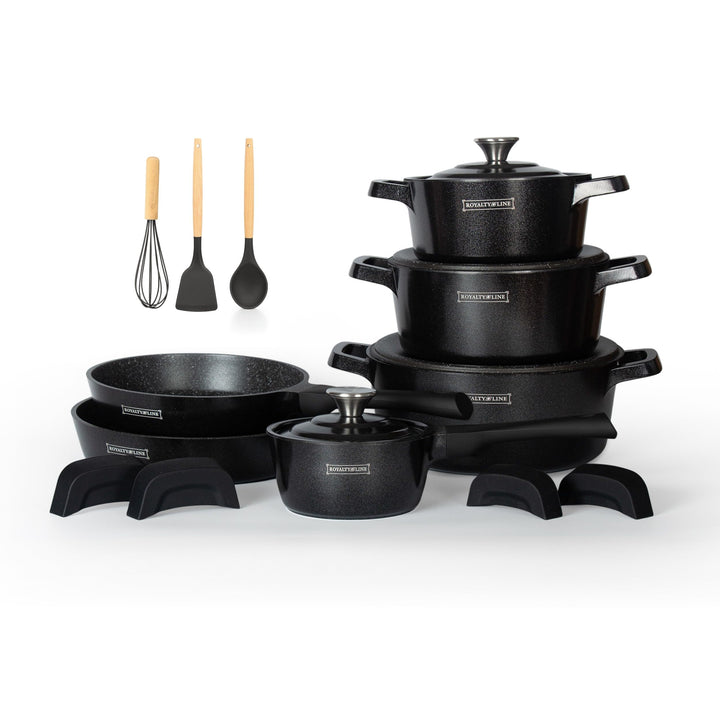 Royalty Line Topfset 14 Tlg. Schwarz - Töpfe Set geeignet für Induktion - Kochtopf Set & Pfannen mit