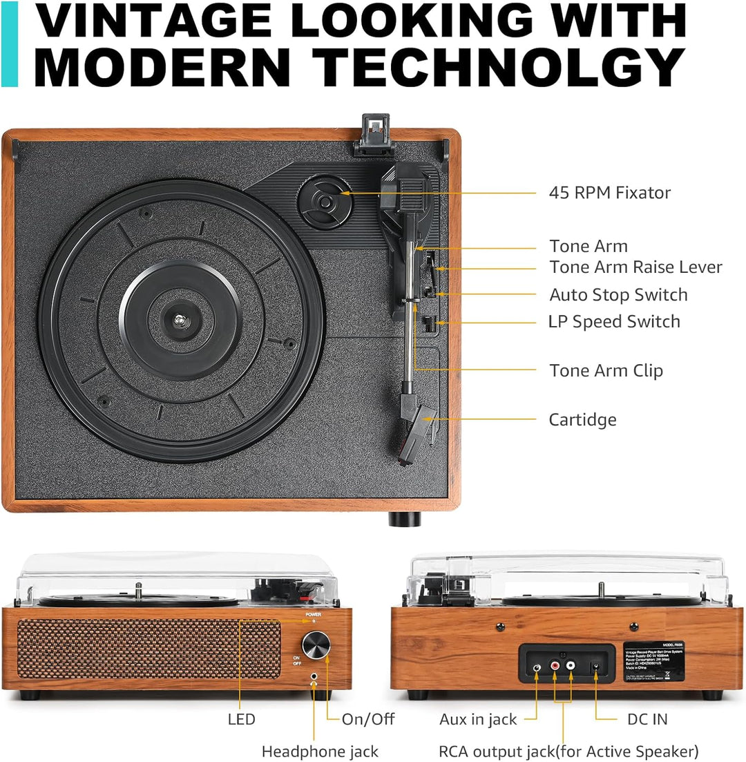 Trynnay Plattenspieler mit Lautsprecher Schallplattenspieler Wireless LP Phonograph mit Eingebauten