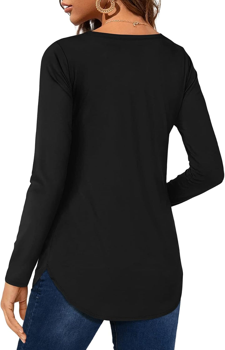 Florboom Tunika Damen Langarm/Kurzarm V Ausschnitt Oberteil Shirts Basic Casual Longshirt XXL A-asch
