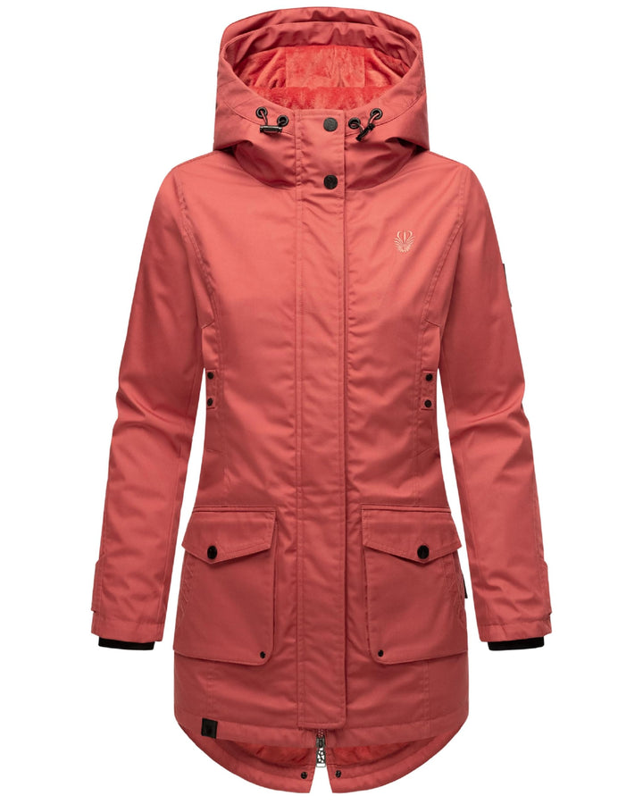 Navahoo Damen Übergangsjacke Warmer Kurzmantel Regenjacke wasserdicht mit Kapuze Brinjaa XS-XXL XS R
