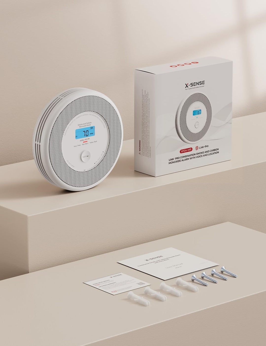 X-Sense Rauch und CO Melder mit Sprachalarm und Standortansage, mit XP0A-MR11 Kits, 30 mm dick ohne