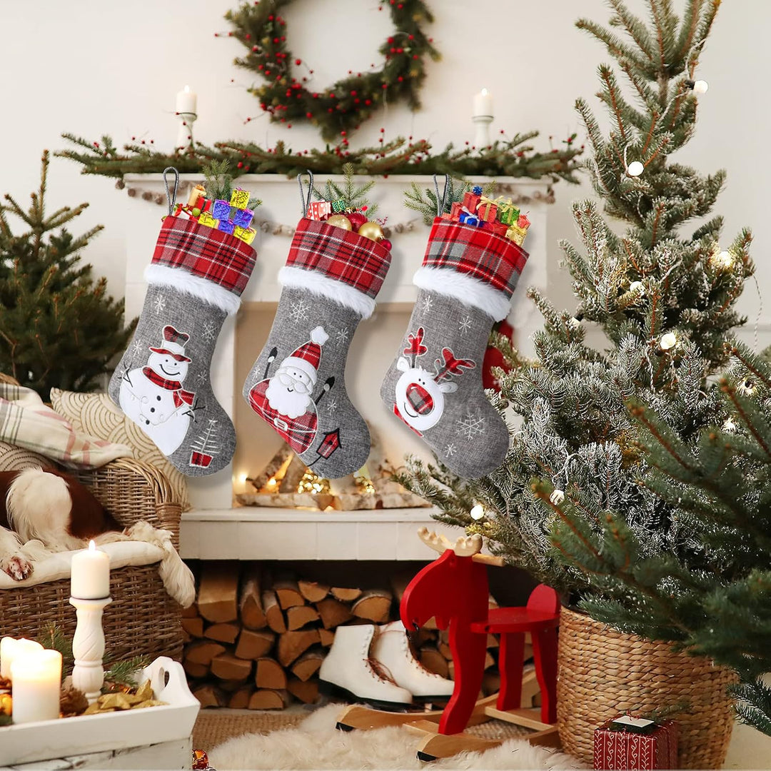 LOMOHOO Weihnachtsstrumpf 3er Set 46cm Grossen Nikolausstiefel Nikolausstrumpf für Weihnachtsdeko,We