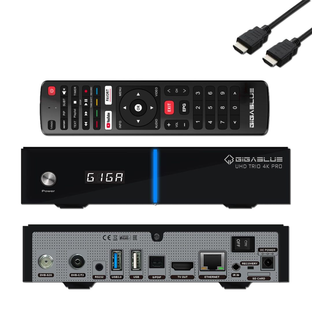 GigaBlue UHD Trio 4K PRO - 1xDVB-S2X MS + 1xDVB-C/T2 Combo-Receiver für Sat, Kabel/T2 Signal, E2 Lin