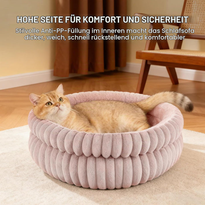 EDMIENS Katzenbett, Waschbar Indoor Katzenbett Flauschig, Rund Katzenkissen, zweiseitig Innenkissen