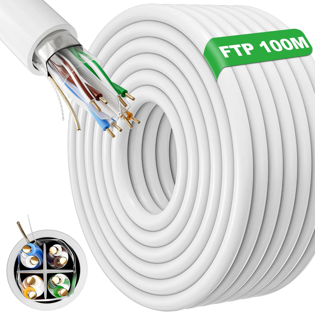ikbc LAN Kabel 100 meter, Outdoor Cat 6 Netzwerkkabel 100m FTP Abschirmung Ethernet Kabel Hochgeschw