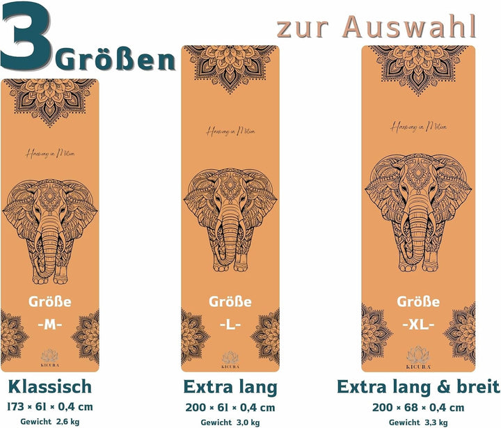 Yoga-Matte aus Kork &amp; Naturkautschuk mit Elefanten-Mandala – rutschfeste Premium-Matte, 4 mm dick, m