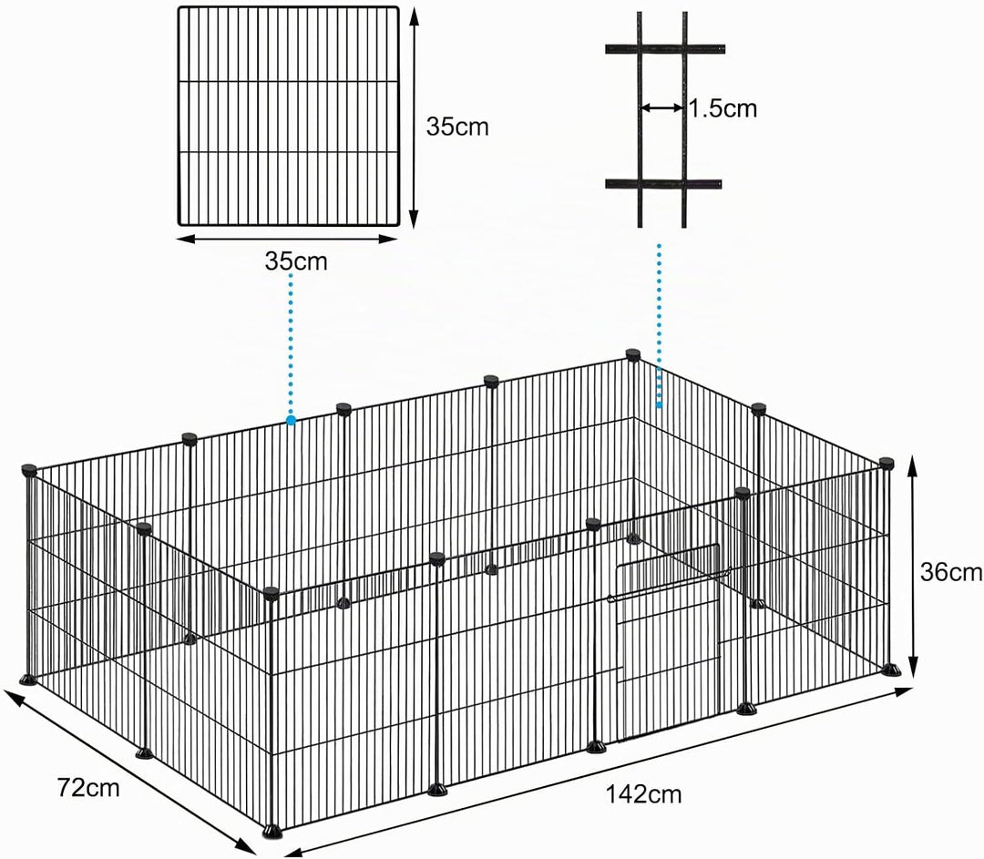 FIVMEN Freilaufgehege Kleintiergehege 142x72x36cm Freigehege Gittergehege 12-Platten Laufstallgitter