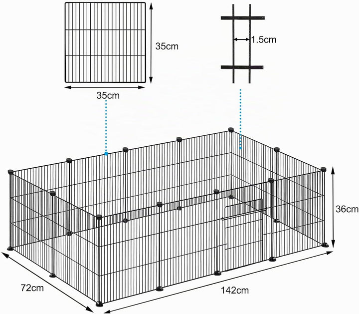 FIVMEN Freilaufgehege Kleintiergehege 142x72x36cm Freigehege Gittergehege 12-Platten Laufstallgitter