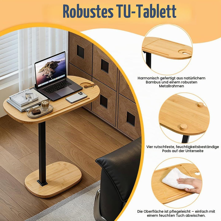 Beistelltisch C Form Höhenverstellbar 40-80cm Kleiner Couchtisch 360°Rotierend Bambus Mobiler Kaffee