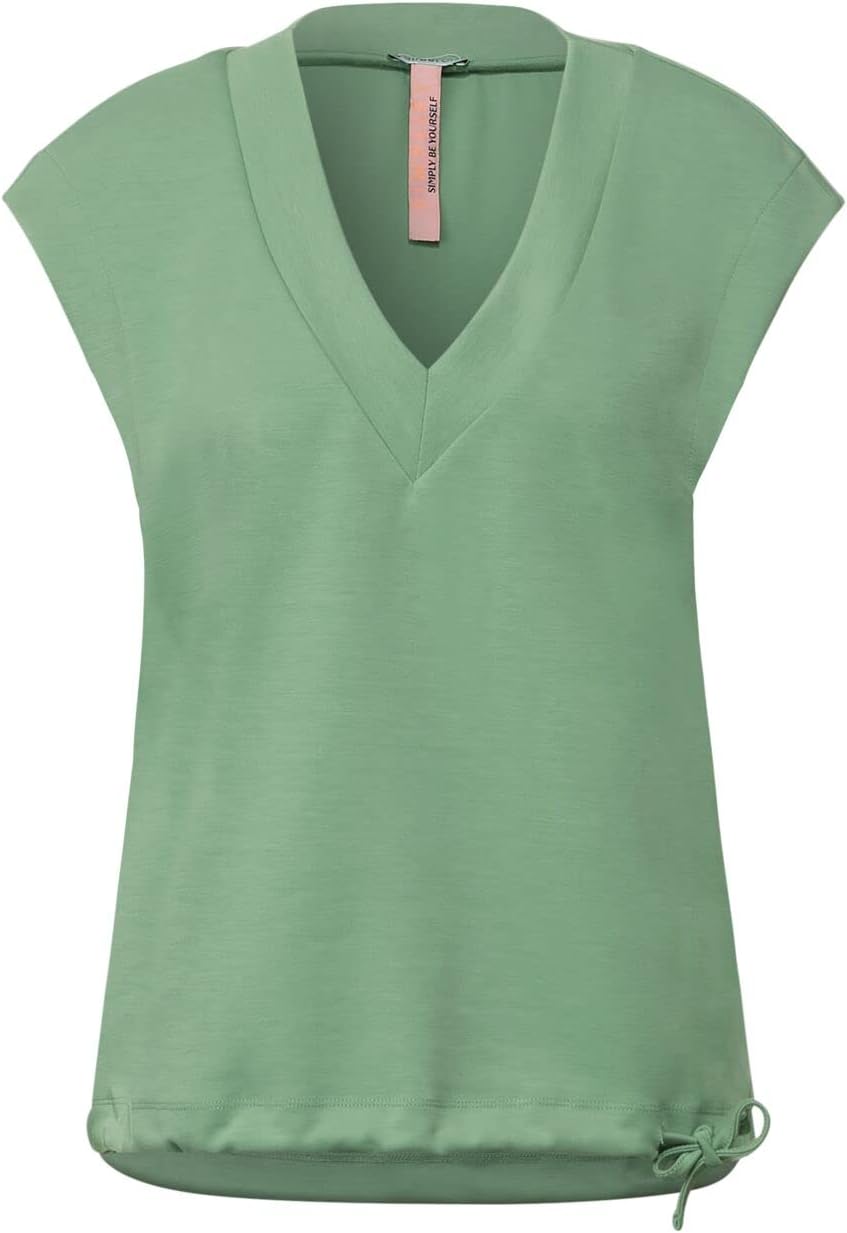 STREET ONE Damen A318487 T-Shirt V-Ausschnitt, Washed Olive, 36