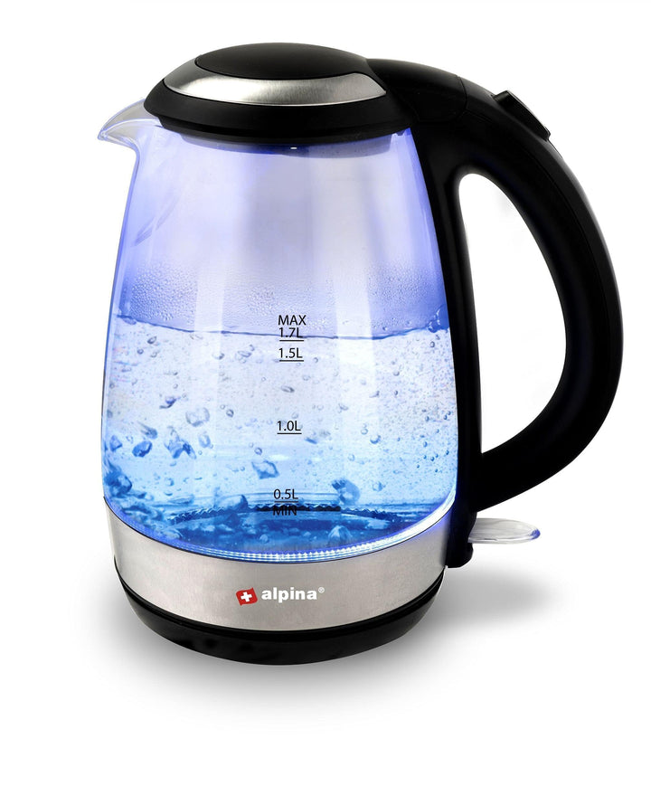 alpina Wasserkocher - Elektrisch - LED - Glas - Edelstahl - Schnurlos - 1,7 Liter, Glas