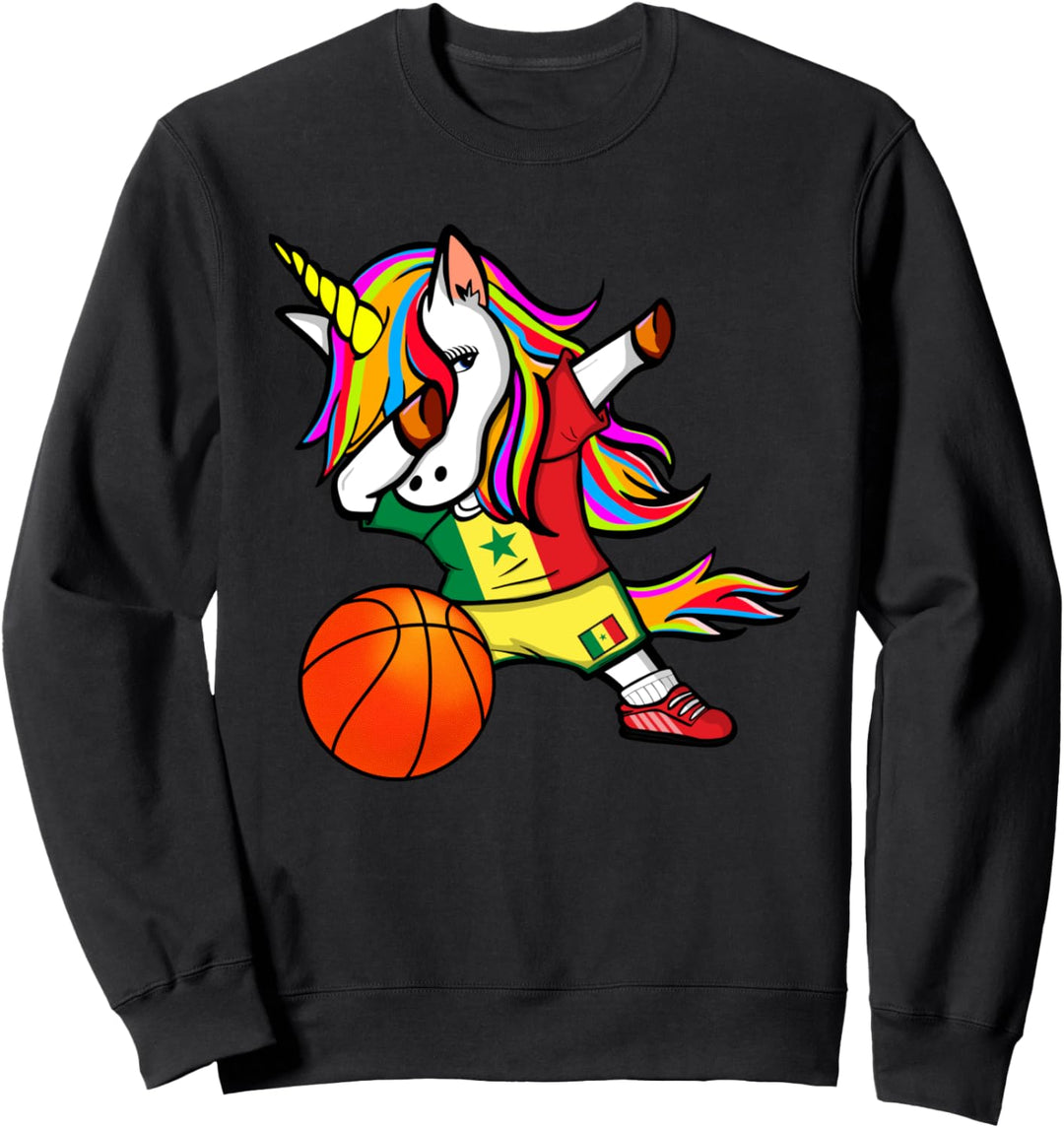Dabbing Unicorn Senegal Basketball - Senegalesische Flagge Sweatshirt