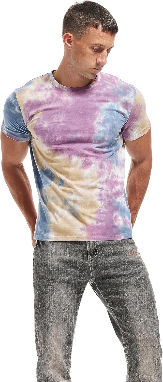RONOMO Herren Mode Krawatte Dye T-Shirt Casual Print T-Shirt Graffiti T-Shirt S Zr Gelblila, S Zr Ge