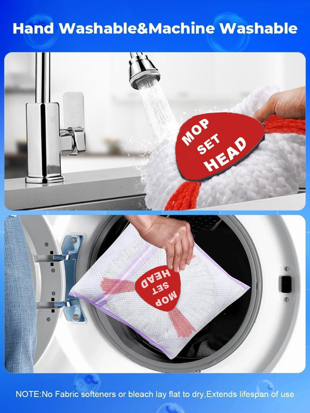6 Stuck Wischmopp Ersatzköpfe für Turbo 2-in-1 Mop, Wischmop Ersatzbezug, Mikrofaser Wischmob Ersatz