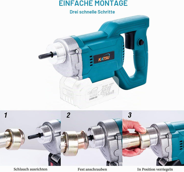 KATSU FIT-BAT 21V Brushless Akku Betonrüttler Betonverdichter Betonwerkzeuge mit 1,2 m Schlauch und