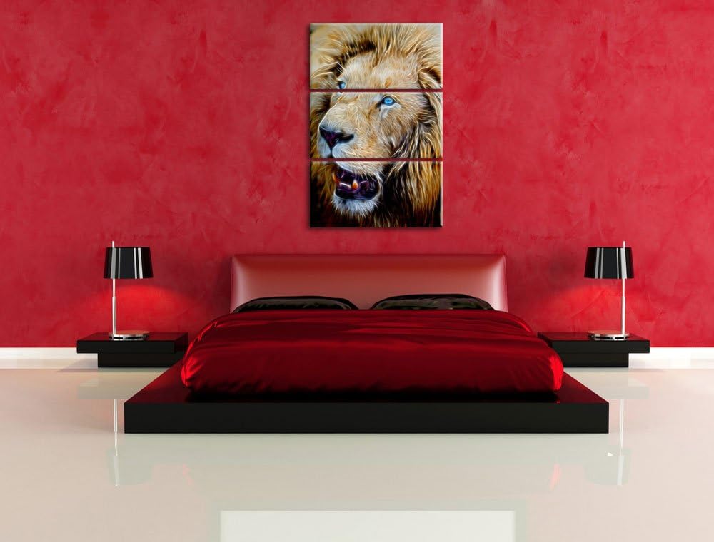 schöner weisser Löwe Spezial 3-Teiler Leinwandbild 120x80 Bild auf Leinwand, XXL riesige Bilder fert