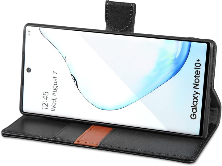 LENSUN Echtleder Hülle für Samsung Galaxy Note 10 Plus, Handyhülle [Echtes Leder] [Magnetverschluss]