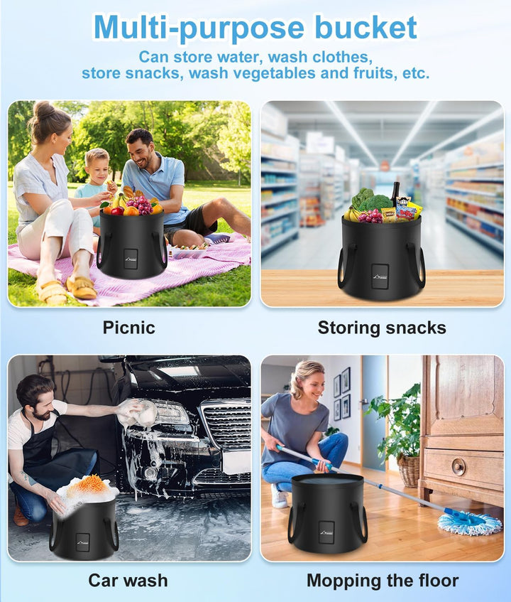 WADEO Tragbare Campingdusche Akku mit Pumpe und Eimer, Camping Dusche Outdoor mit wiederaufladbarem