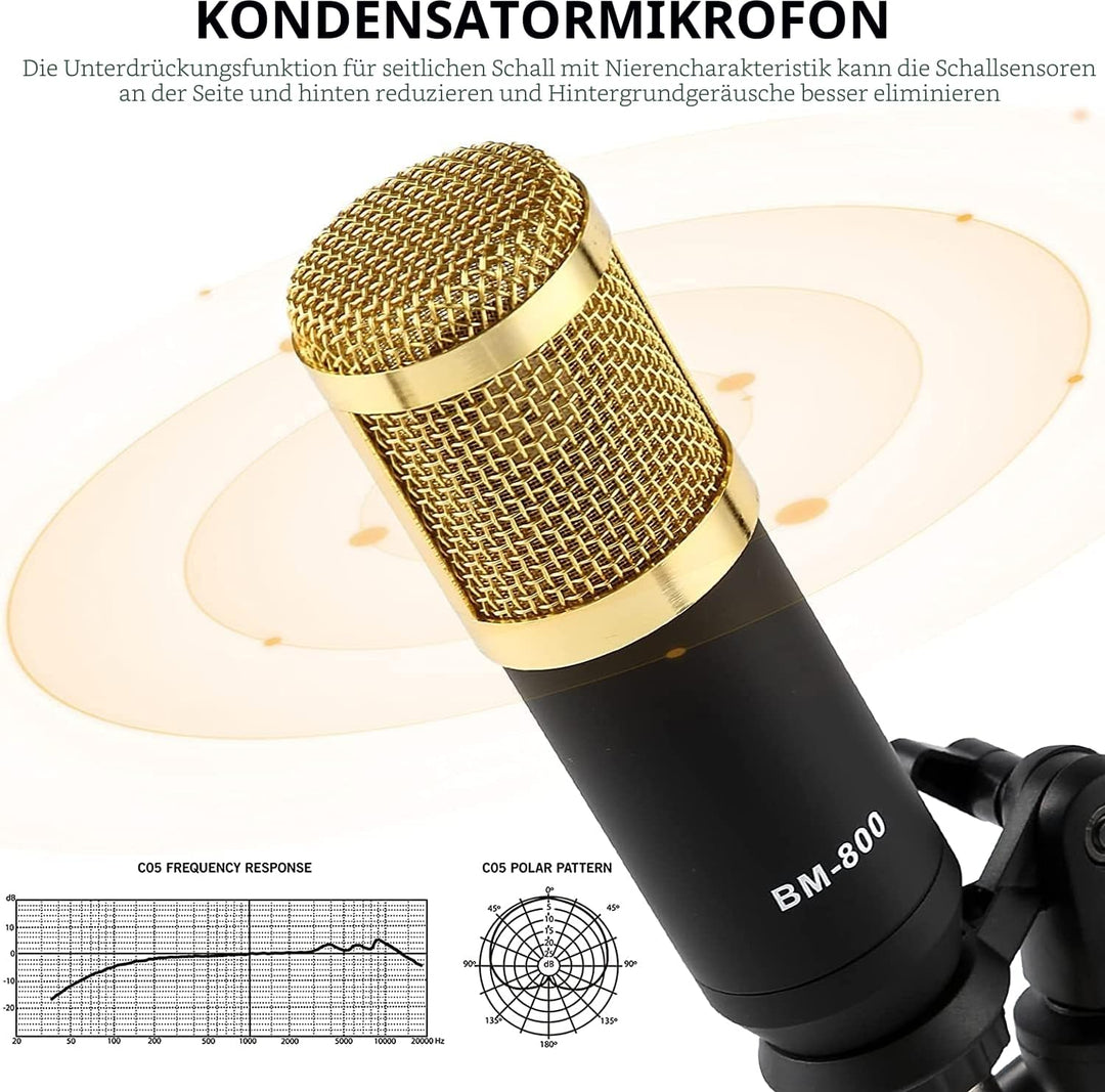 ALLWIN Podcast Mikrofon Set, USB Nieren Kondensator Mikrofon, Audio Mixer Set mit Soundkarte für Str