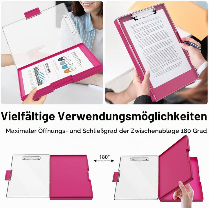 Piasoenc Klemmbrett mit Aufbewahrung, Klemmbretter mit 2 Aufbewahrungsboxen und A4-Papierordner, kla