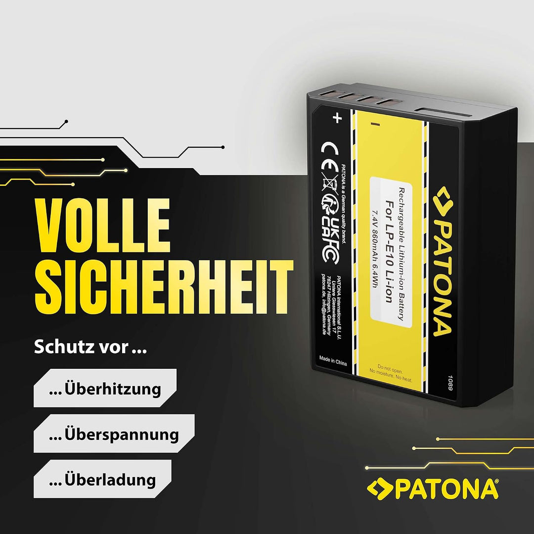 PATONA 2X Akku Ersatz für Canon LP-E10 LPE10 Battery Pack 860mAh 7.4V | Ersatzakku für EOS 1100D 120