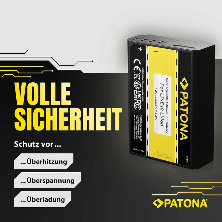 PATONA 2X Akku Ersatz für Canon LP-E10 LPE10 Battery Pack 860mAh 7.4V | Ersatzakku für EOS 1100D 120