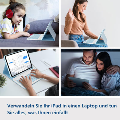 TQQ Hülle mit Tastatur für iPad 10 Generation 10,9 Zoll 2022, (QWERTZ Deutsches Layout), Abnehmbare