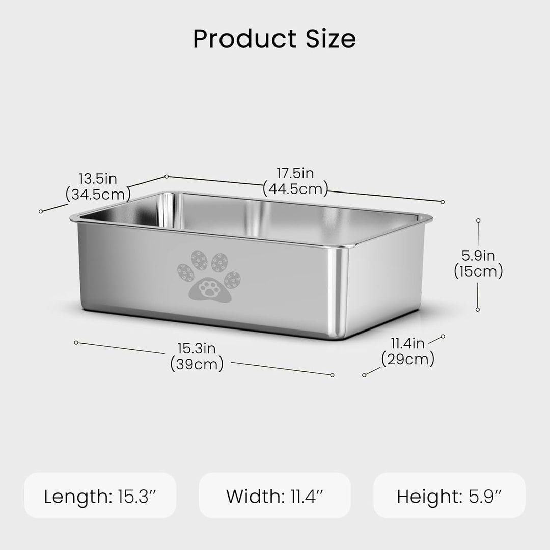PTLOM Edelstahl Katzenklo, Katzentoilette aus Metall, Spritzwassergeschützt, Geruchsfrei und Antihaf