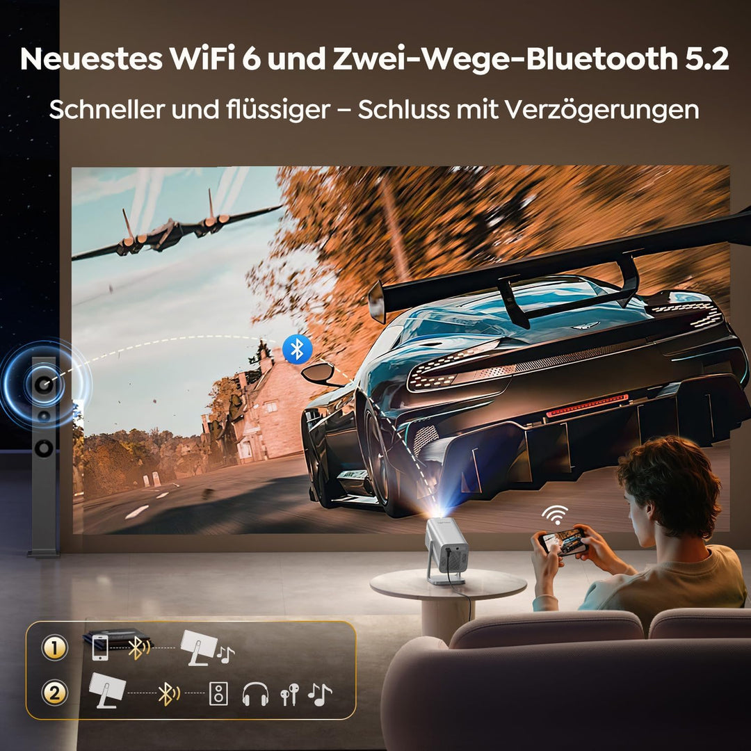 Smart Beamer [Kompatibel mit Netflix & Dolby Audio] Beamer 4K Heimkino 1080P FHD, Tragbarer Projekto