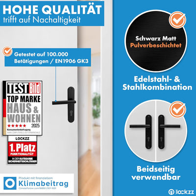 lockzz Türgriff Drückergarnitur Estenfeld, Edelstahl schwarz matt, Türbeschlag für Wohnungseingangst